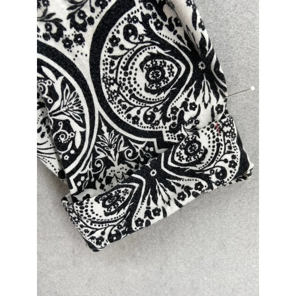 Soma Gown Sz L Black White Pattern‎ 3/4 Sleeve Dress with Red Trim Nightgown - Picture 3 of 9